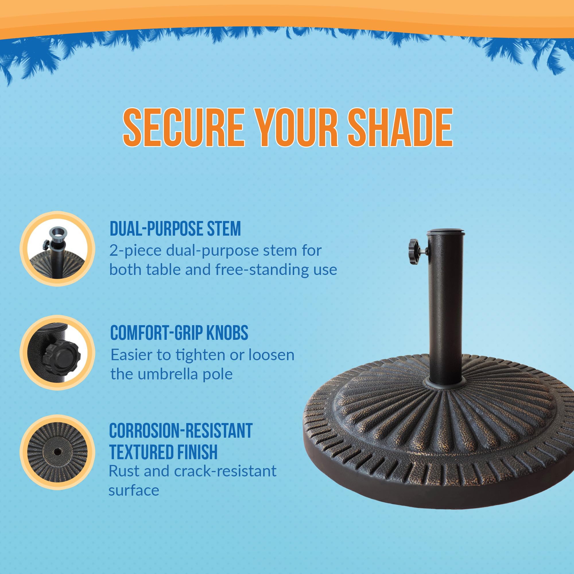 Island Umbrella poly-resin construction for durable outdoor use