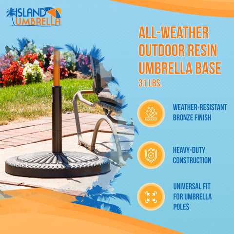 Island Umbrella weather-resistant bronze finish resists rust and fading
