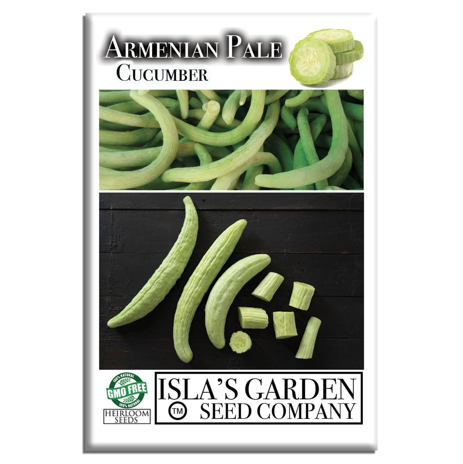 Isla's Garden Seeds Armenian pale green cucumber seeds pack for fresh eating