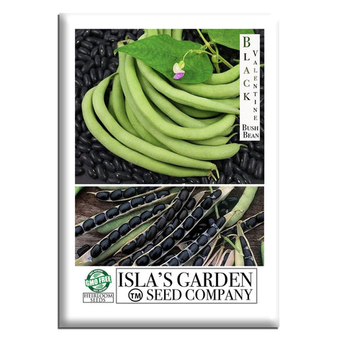 Isla's Garden Seeds Black Valentine seed packet for planting