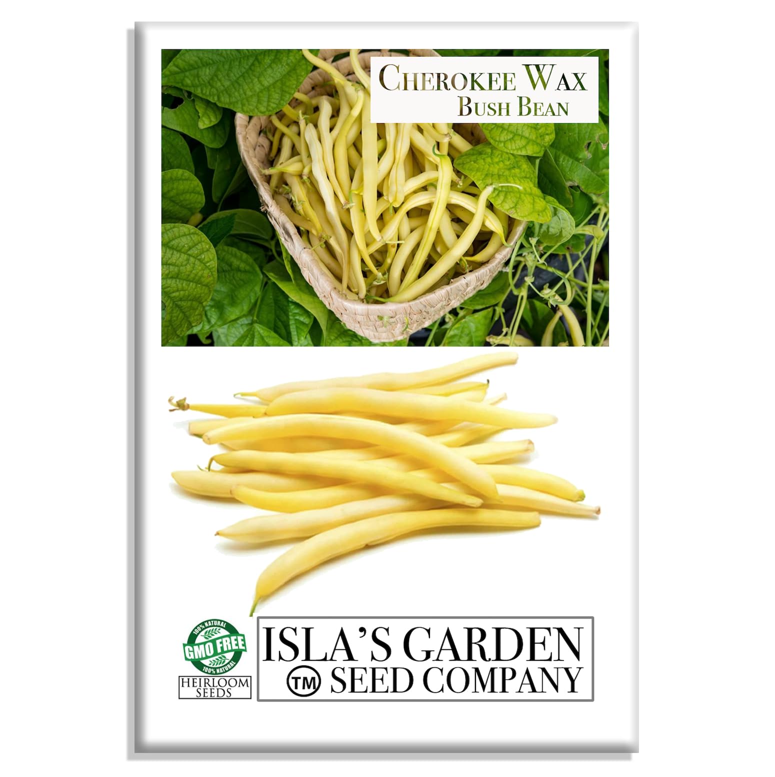Isla's Garden Seeds Cherokee Wax Beans yellow pods for fresh eating