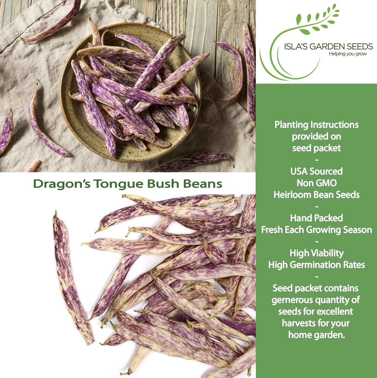 Dragon's Tongue pods with creamy color and purple stripes ideal for salads