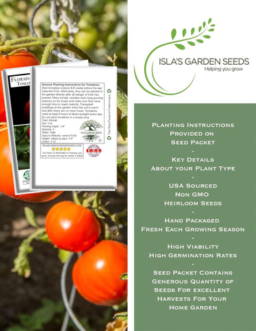 Indoor seed-start setup with Floradade seeds from Isla's Garden for early production.