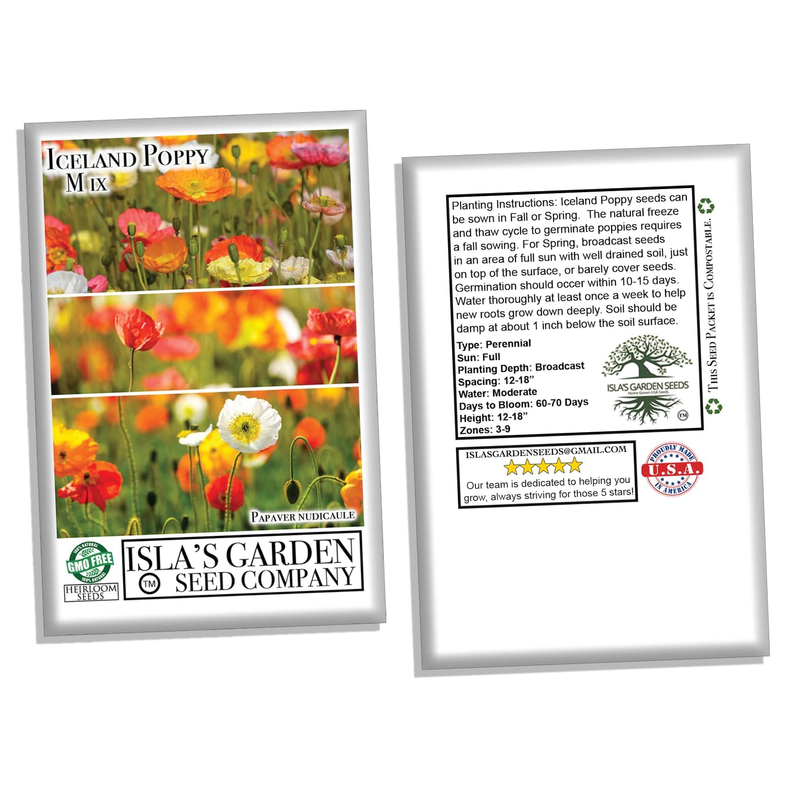 Isla's Garden Seeds Iceland Poppy seeds heirloom variety for authentic garden blooms.