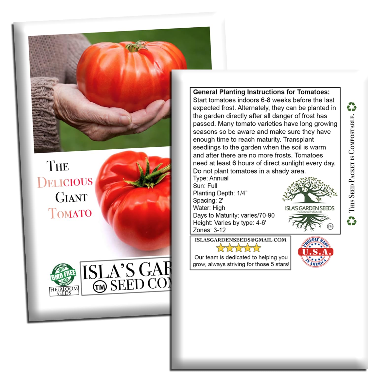 Isla's Garden Seeds Indeterminate beefsteak tomato on a trellis for support