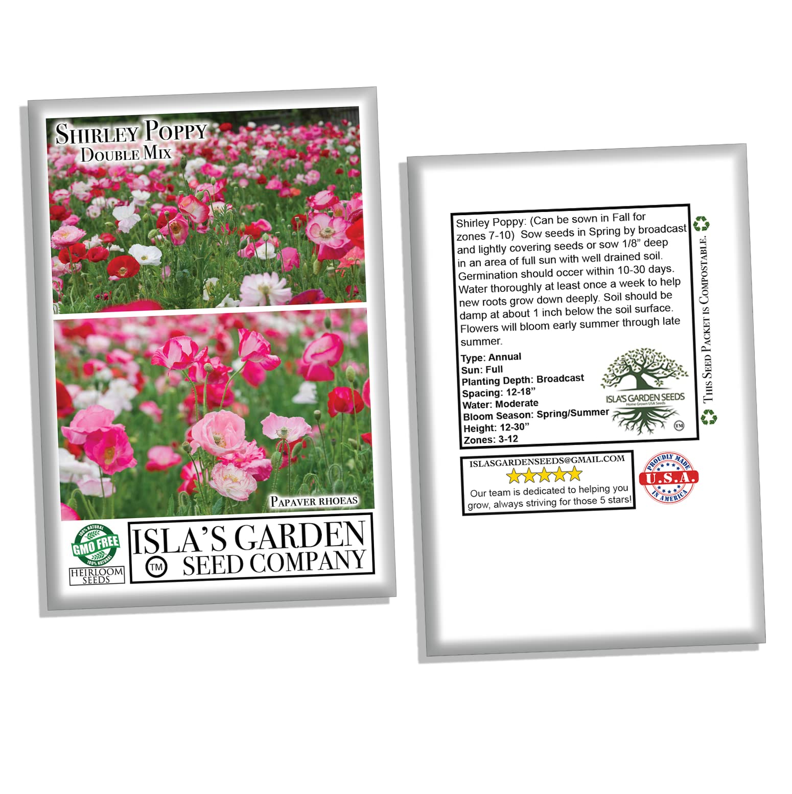 Isla's Garden Seeds Non-GMO heirloom poppies offer authentic garden charm.