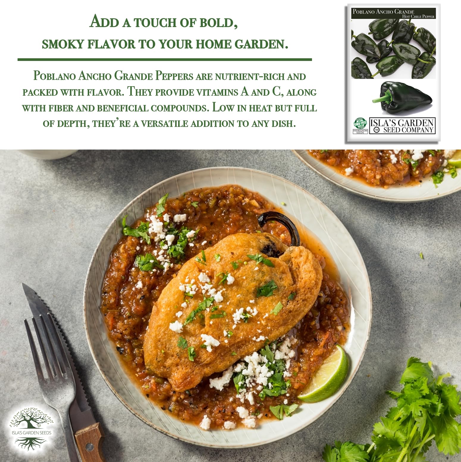 Isla's Garden Seeds Poblano Ancho Grande stuffed peppers ready to bake