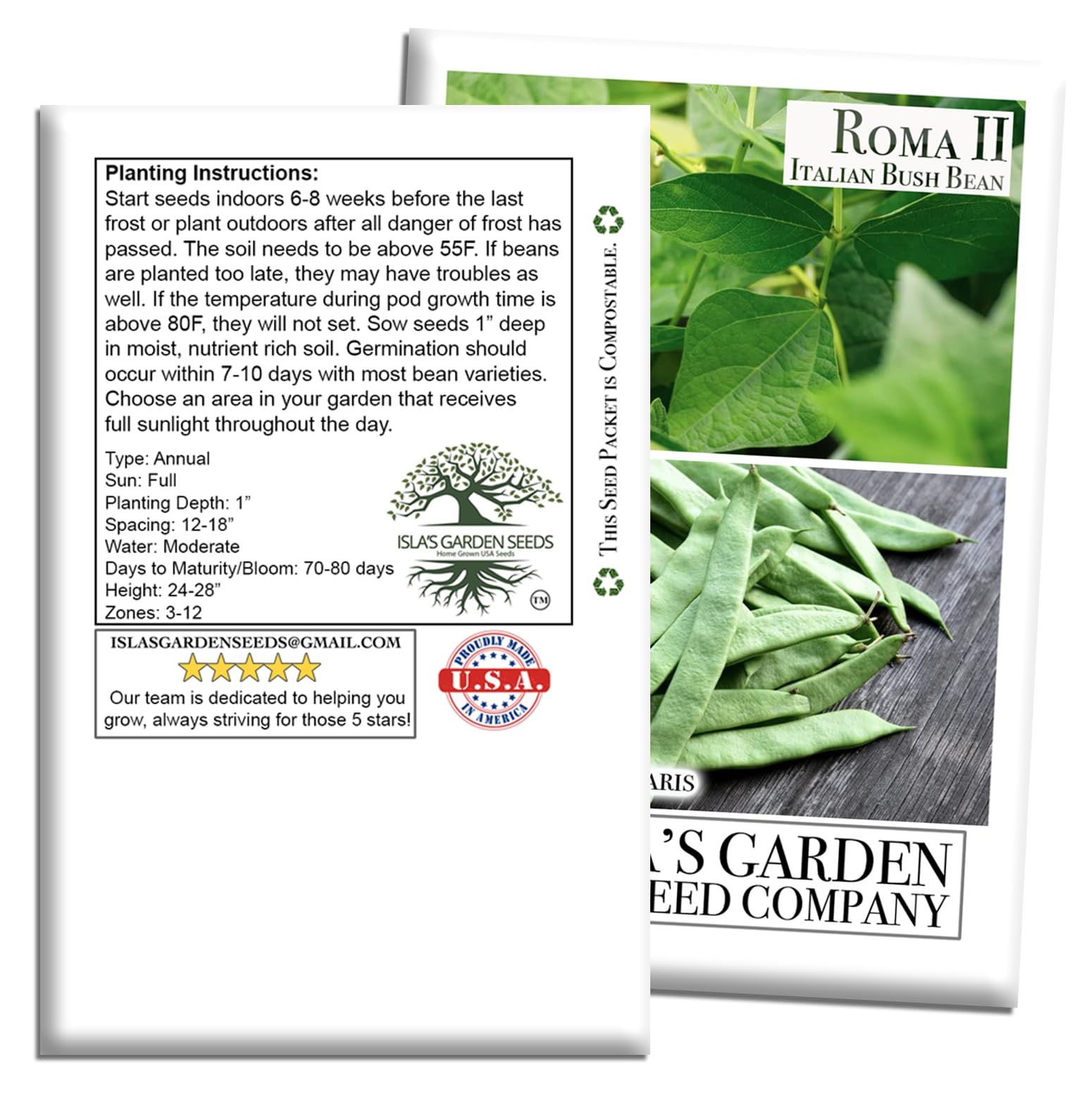 Isla's Garden Seeds Roma II direct sow after frost for easy planting.