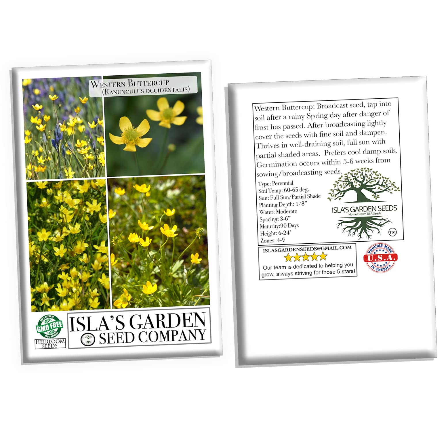 Ranunculus occidentalis Latin name label for educational planting by Isla's Garden Seeds.