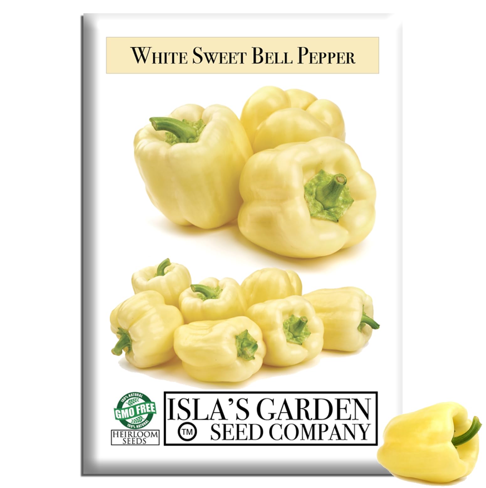 Isla's Garden Seeds white sweet bell pepper seeds pack for home gardens, ideal for fresh cooking