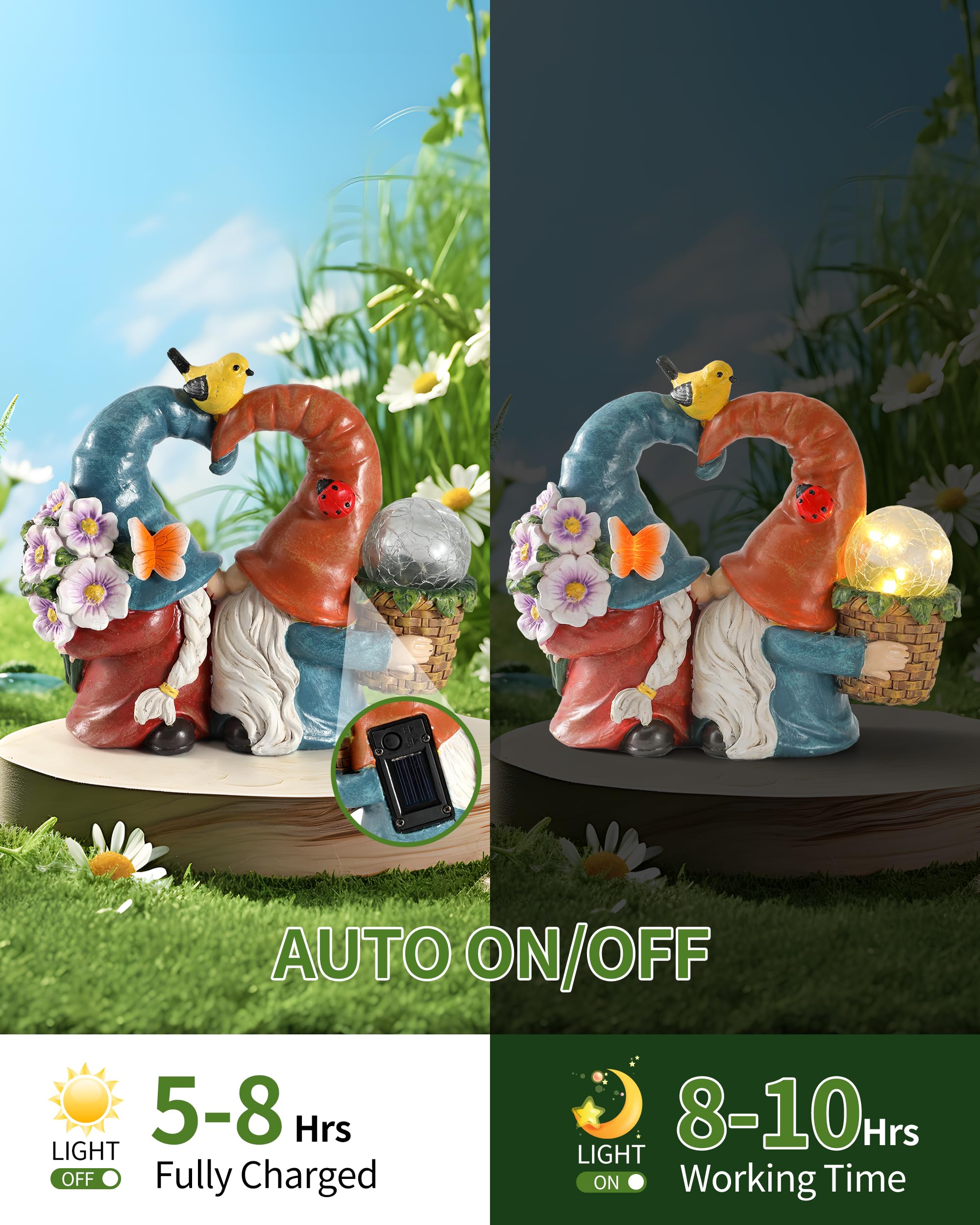 istatue hand-painted gnome couple showcasing detailed spring and summer accents