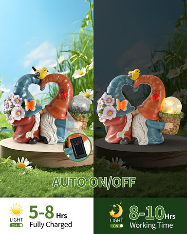 istatue hand-painted gnome couple showcasing detailed spring and summer accents