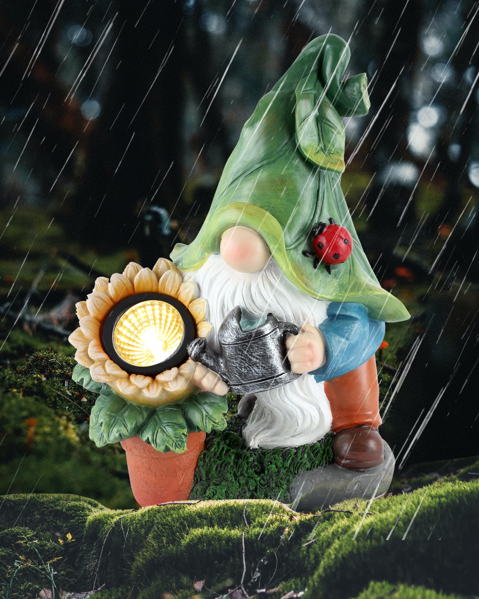 istatue large solar garden gnome figurine for a warm outdoor glow at night.