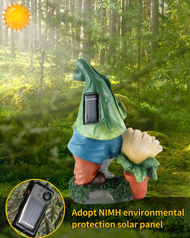 istatue no wires, battery-free gnome powers via sun.