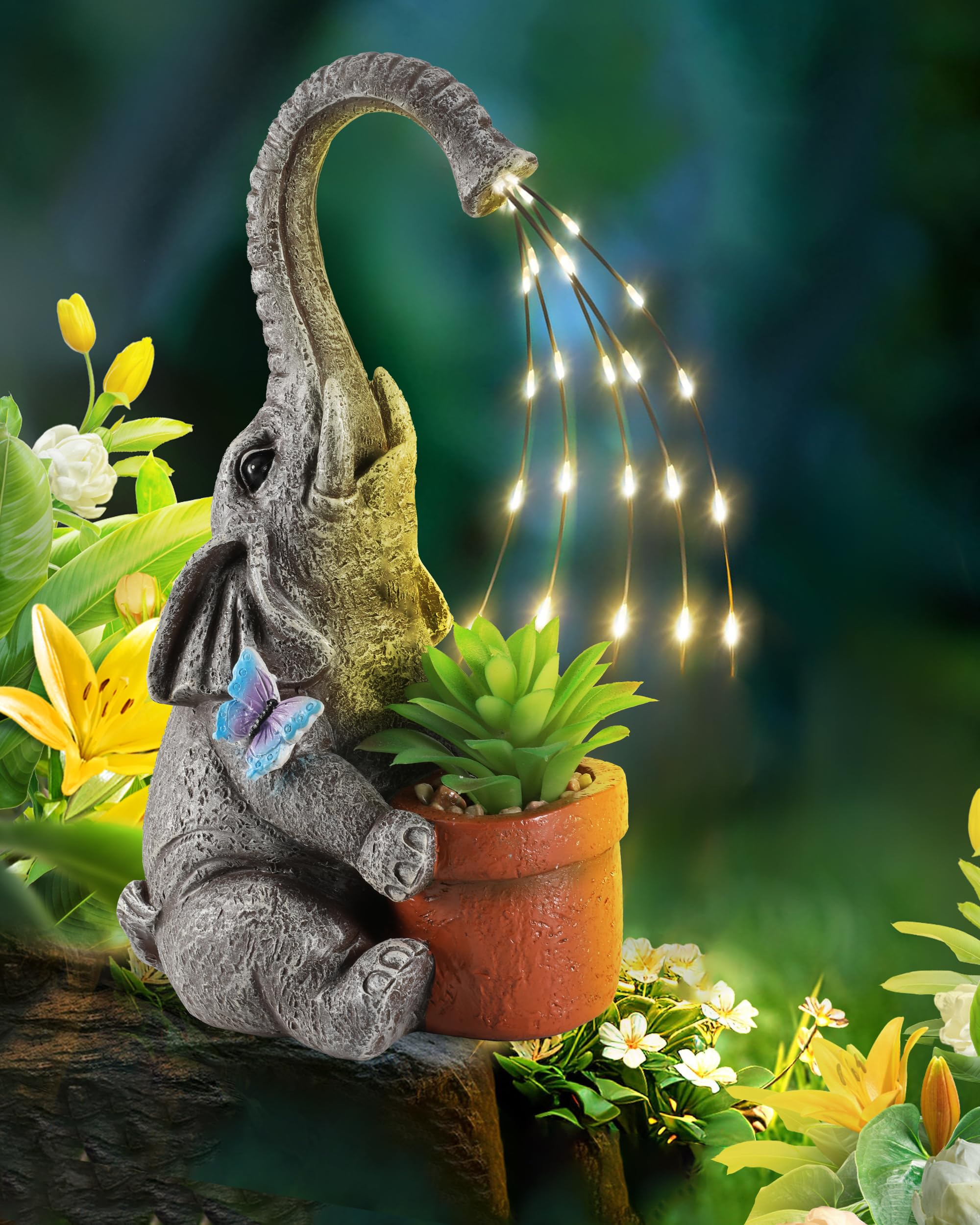 iStatue solar elephant figurine enhances outdoor spaces with year-round charm.