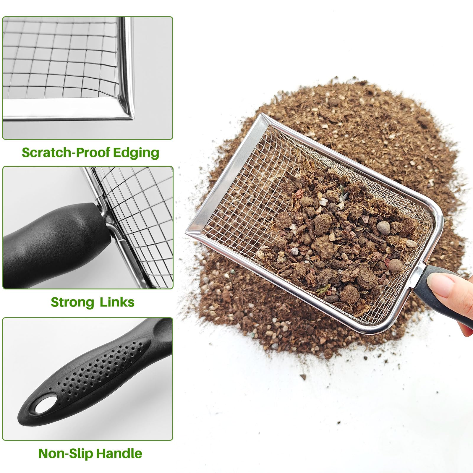 ISYOKE 5mm mesh garden sifter handles larger rocks and lumps.