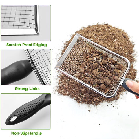 ISYOKE 5mm mesh garden sifter handles larger rocks and lumps.
