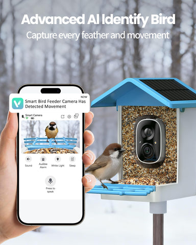 isYoung Smart Bird Feeder solar panel closeup highlighting eco-friendly outdoor power