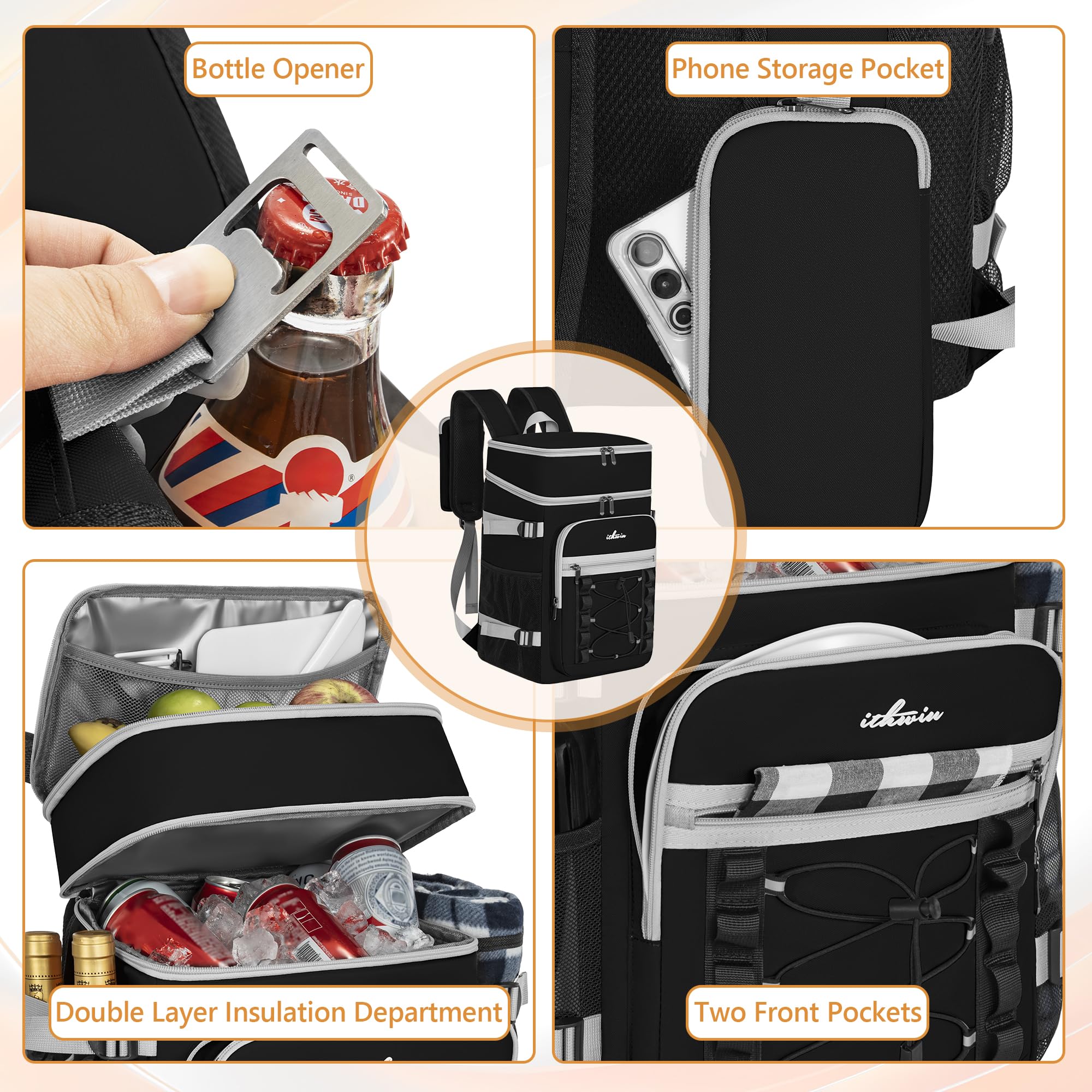 ITHWIU Cooler Backpack breathable S-curve straps boost all-day comfort