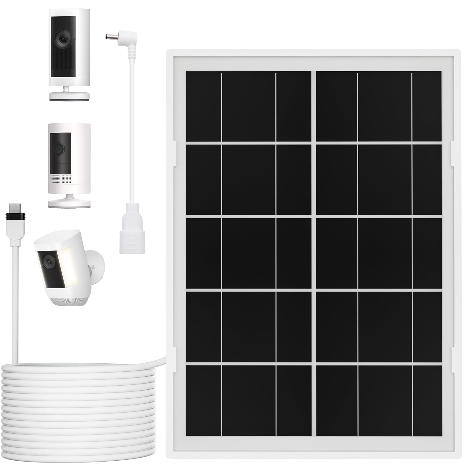 Itodos 7W solar panel mounted on Ring Stick Up Cam for quick outdoor charging.