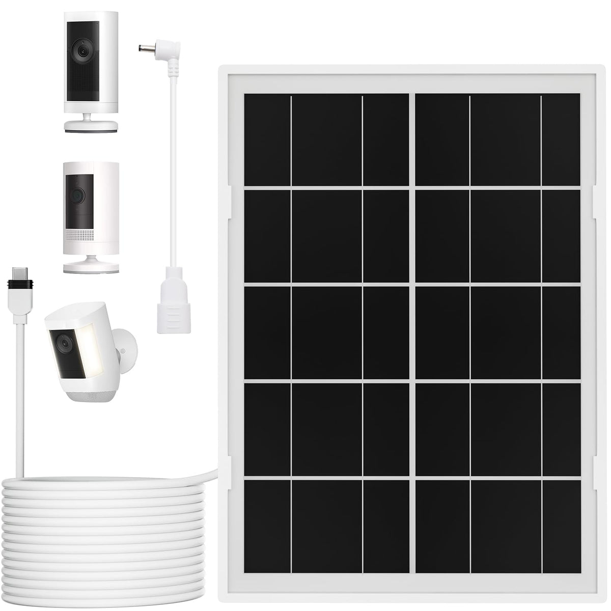 Itodos 7W solar panel mounted on Ring Stick Up Cam for quick outdoor charging.