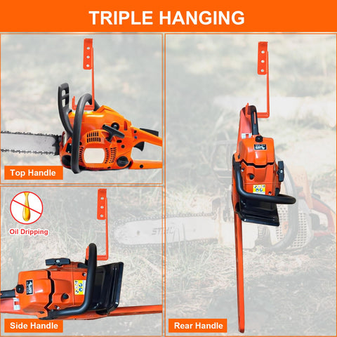The iulrtba 10-gauge steel chain saw hanger features a durable orange powder coat.