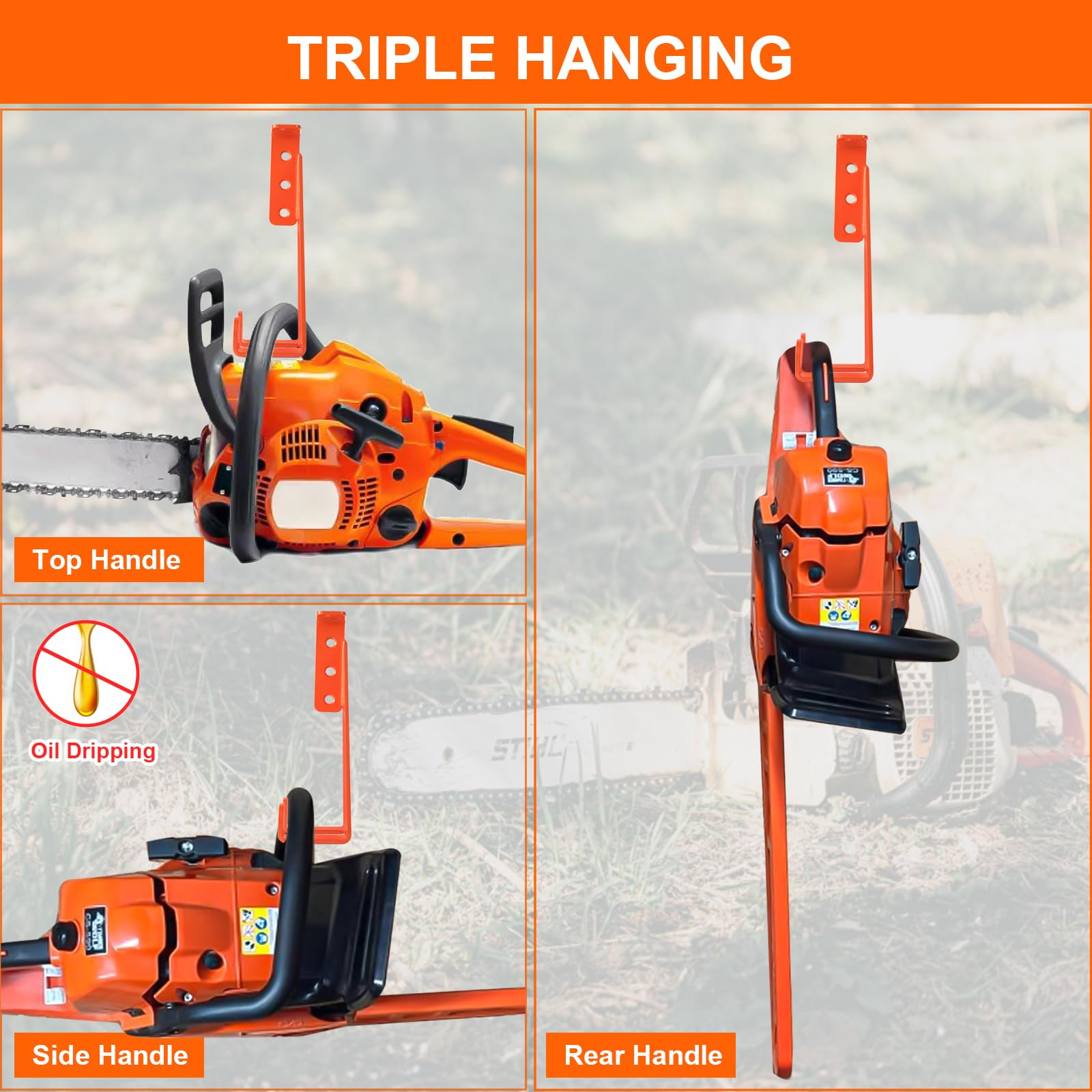 iulrtba chainsaw storage offers three hanging options for flexible setup.