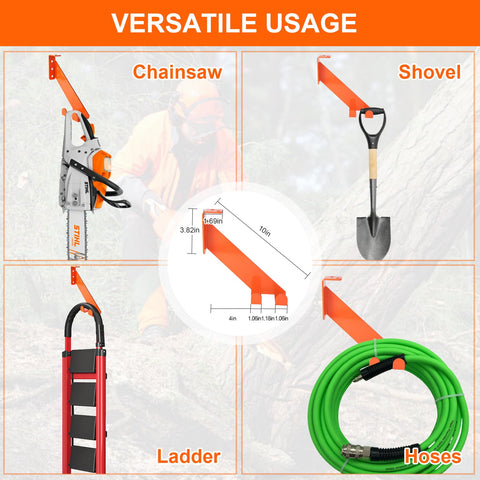The iulrtba orange powder-coated rack enhances visibility and accessibility in the garage.