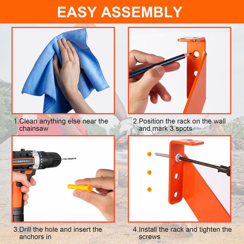 The iulrtba space-saving wall mount fits most gas or electric saws.