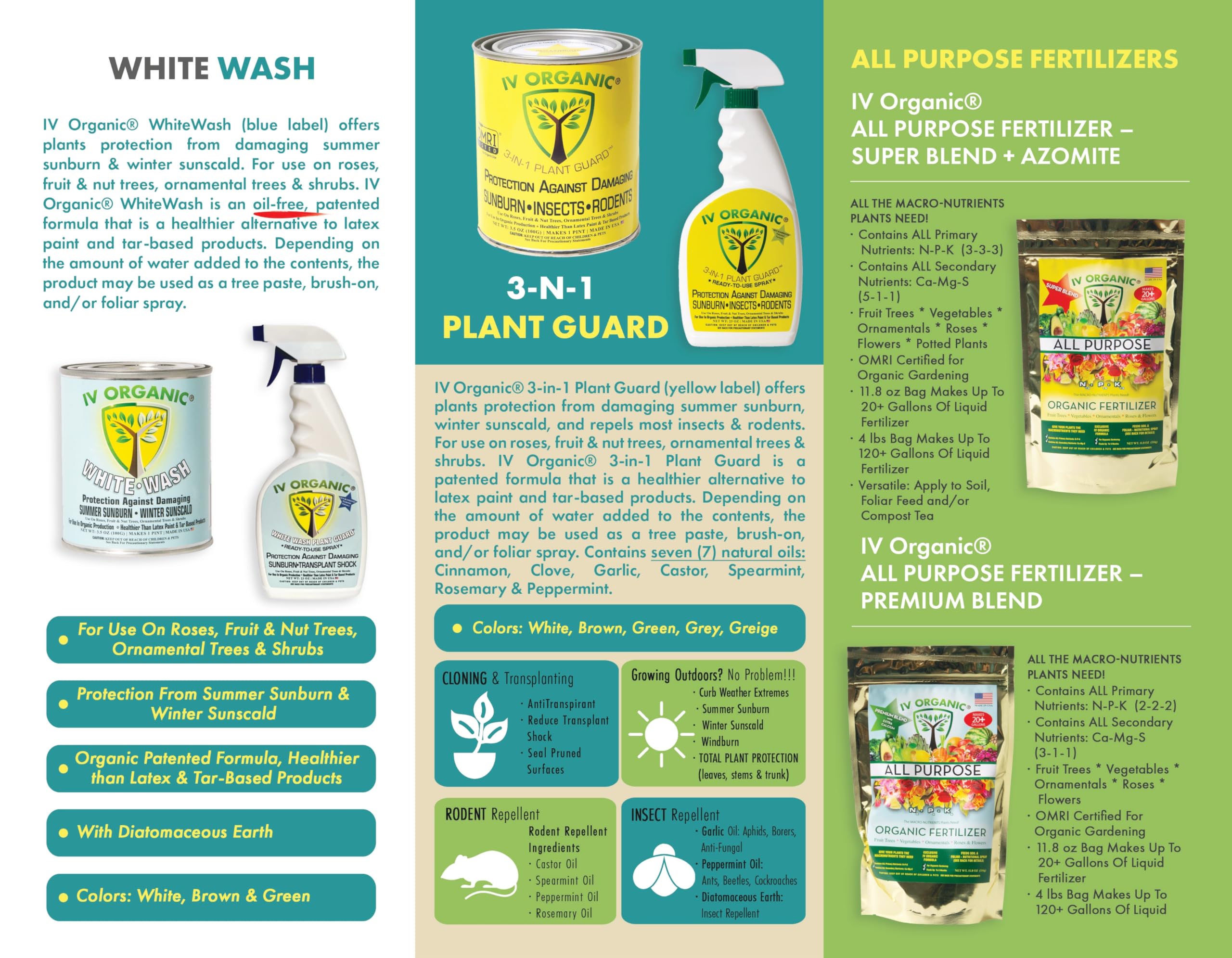 IV Organic 3-in-1 Plant Guard packaging showing color options