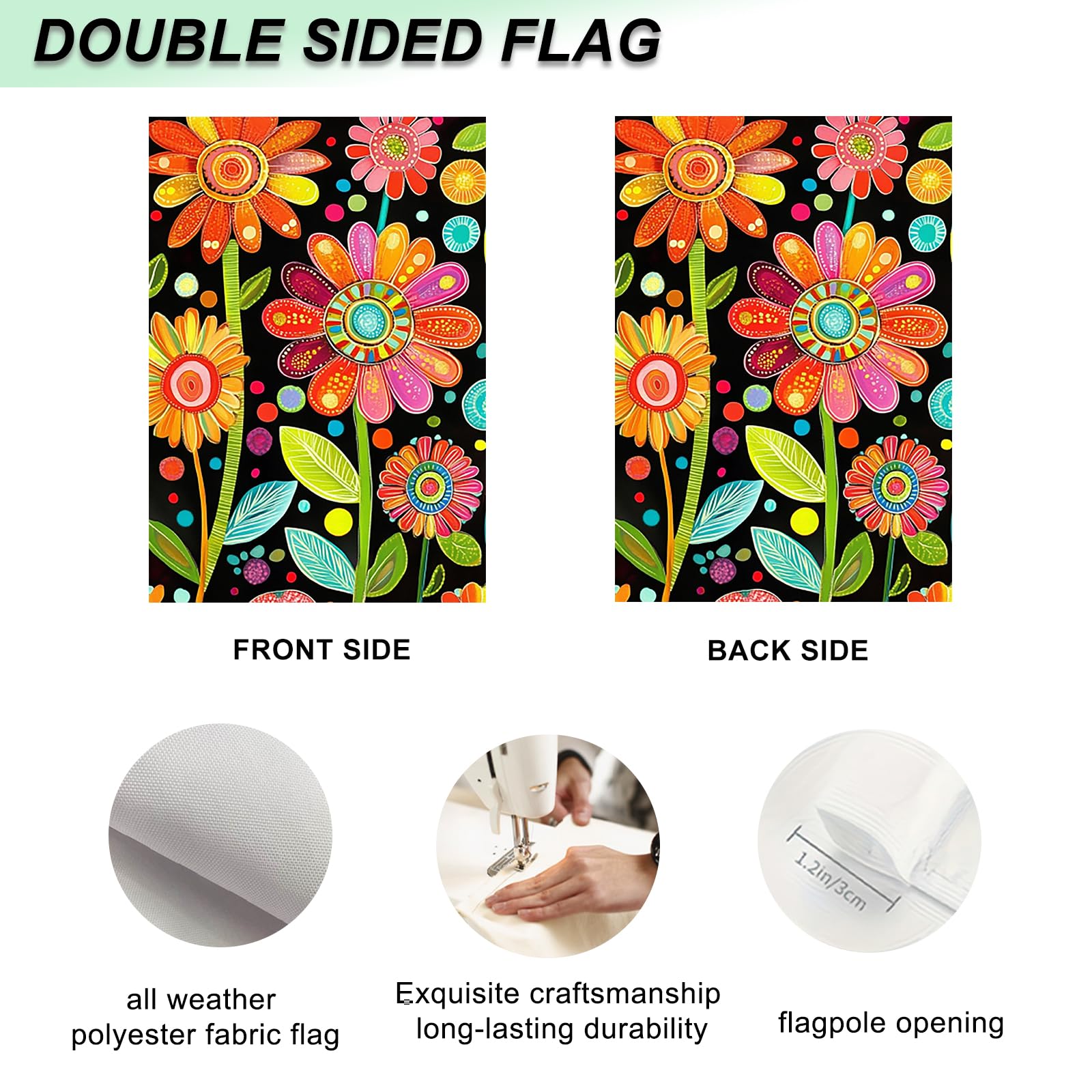 IVN Colorful Flower Spring Flag double-sided design visible from both sides