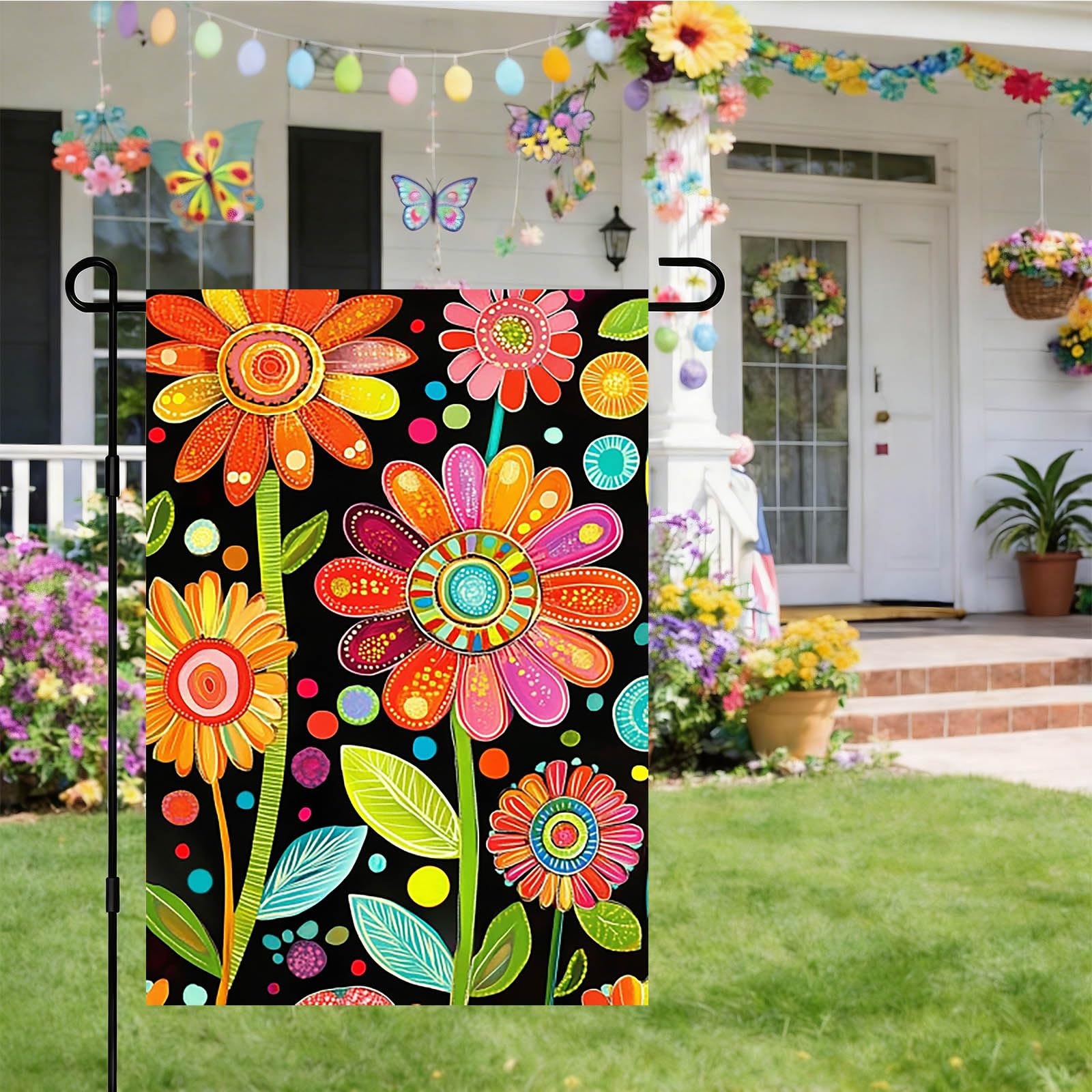 IVN Colorful Flower Spring Flag top sleeve allows quick installation