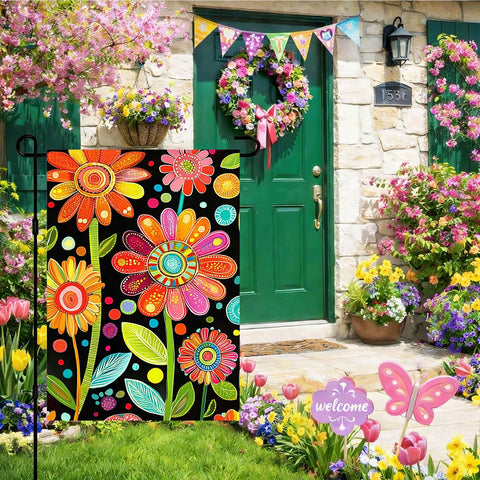 IVN Colorful Flower Spring Flag whimsical sunflower pattern brightens garden spaces