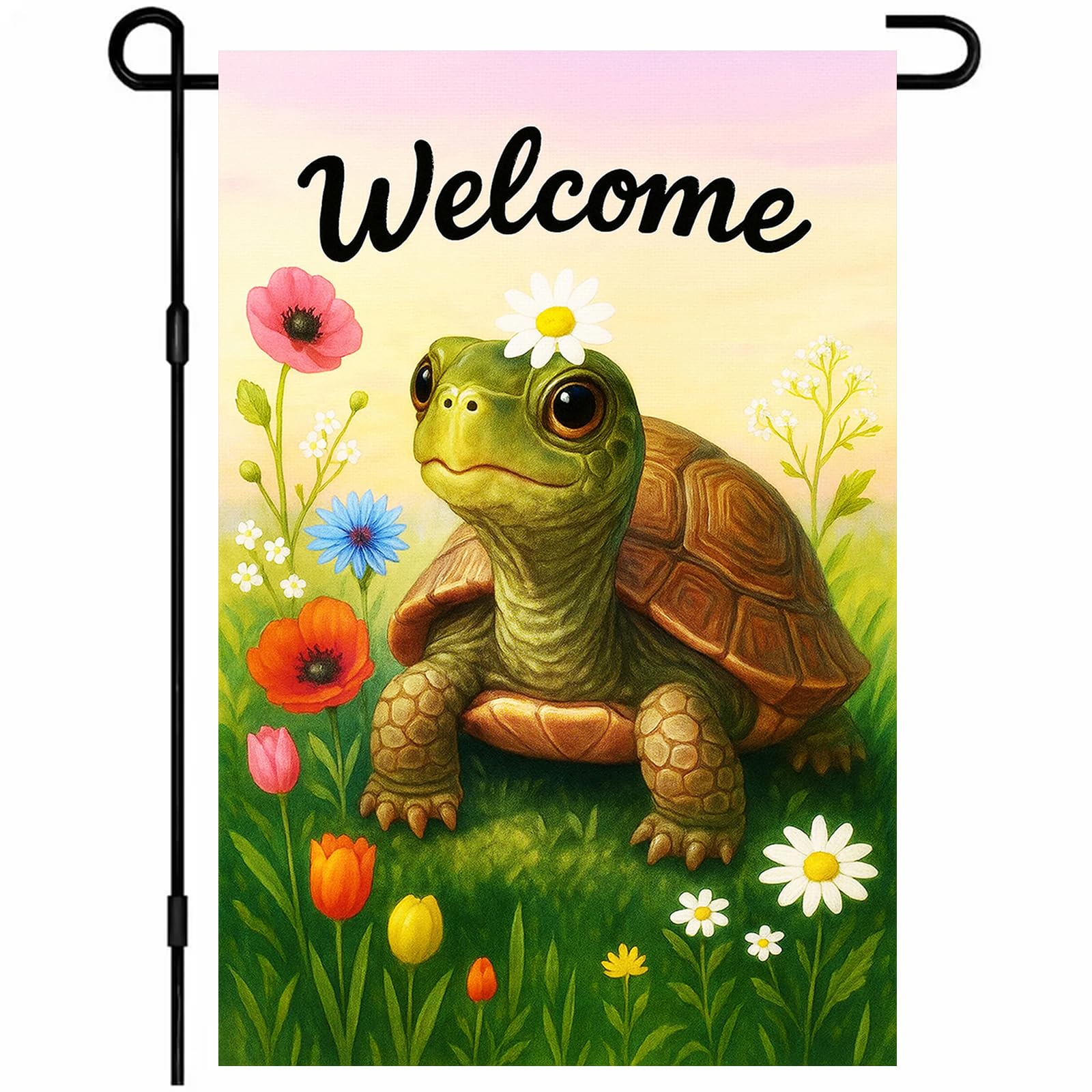 IVN Spring Garden Turtle Flag; double-sided design for vibrant welcome from any angle.