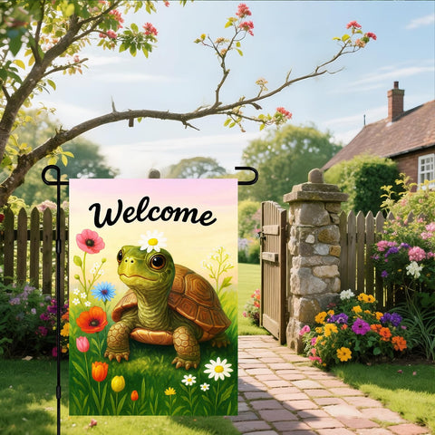 IVN Spring Garden Turtle Flag with daisy crown adds cheerful curb appeal.