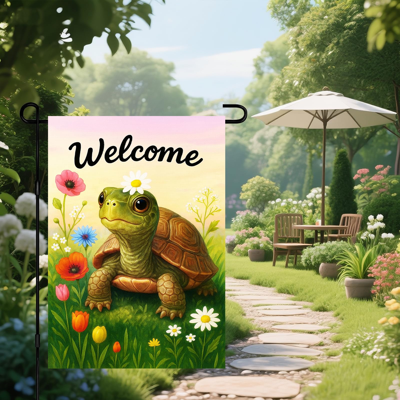 IVN Spring Garden Turtle Flag uses upgraded polyester fabric for fade resistance.