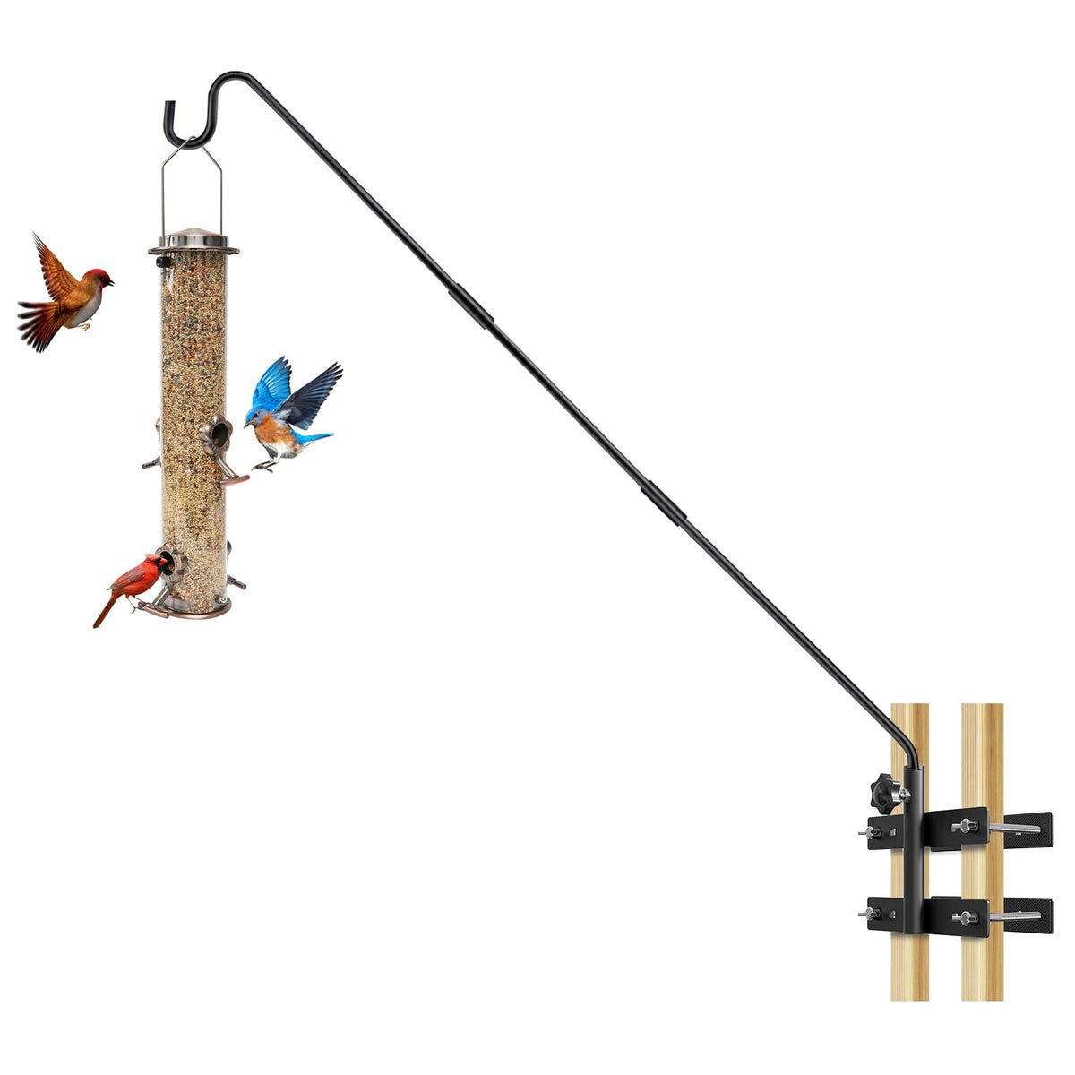 IVOODi 29-43 inch adjustable deck railing hook on rails, ideal for bird feeders.