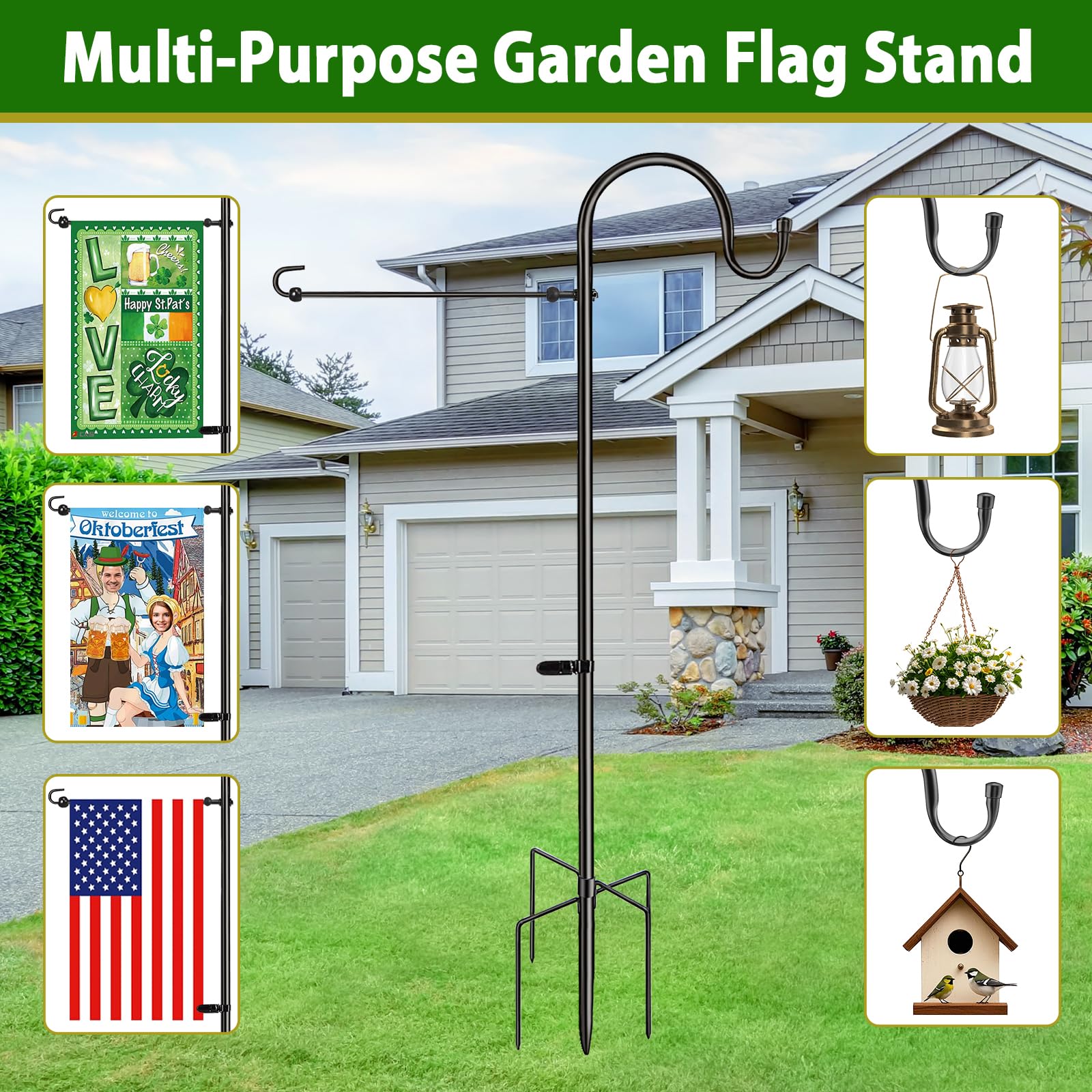IVOODi flag stand pole 48 inches ready to hold 12x18 garden flags securely
