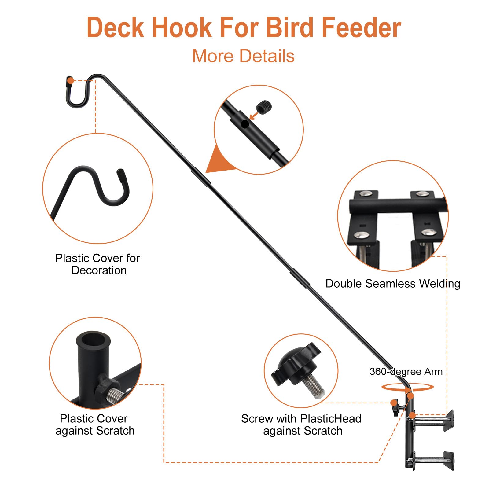 IVOODi rotating shepherd hook for outdoor plants and lanterns, easy to position.