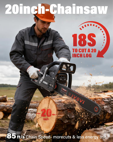 IVOVI 63CC chainsaw with 20-inch bar for fast felling of larger logs
