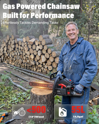 IVOVI chainsaw in action cutting wood for firewood or cleanup