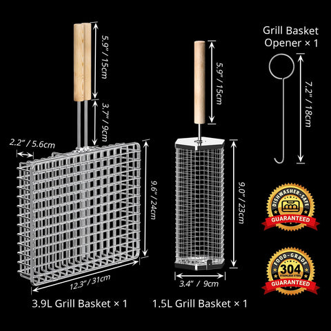 Ivtivfu rectangular grill basket supports steaks and fish for even cooking.