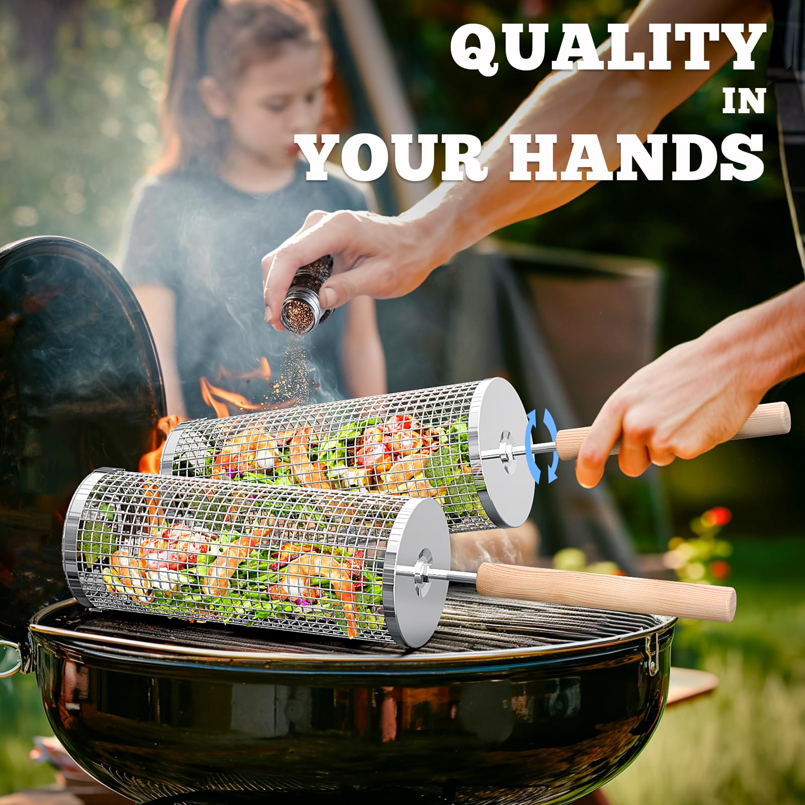 ivtivfu 304 stainless steel grill basket for durable, easy-to-clean cooking