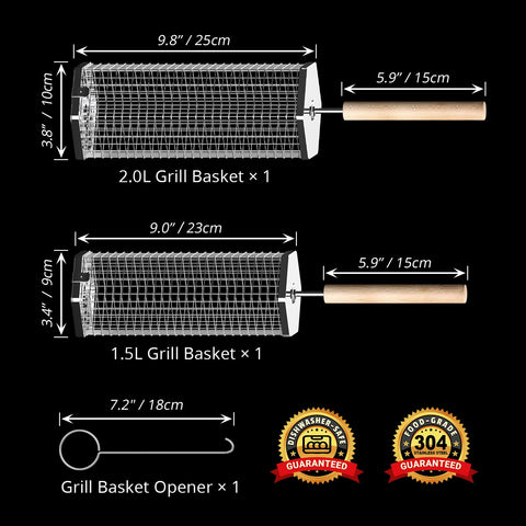Ivtivfu rolling grill basket in 304 stainless steel for long-lasting, easy cleaning