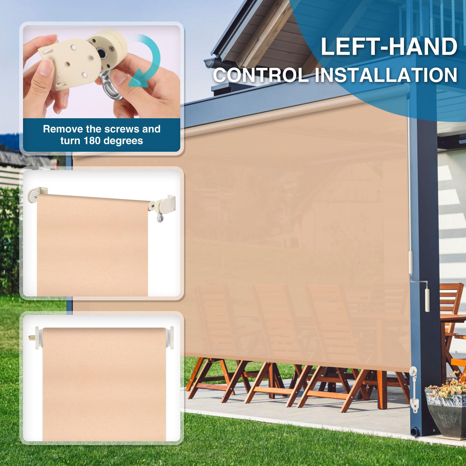IVYSUN shade bracket in use outdoors on a patio.