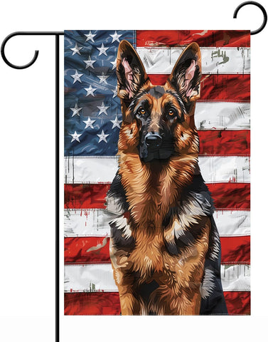 iWeeta German Shepherd flag 12x18, front view, durable outdoor decor for yards.