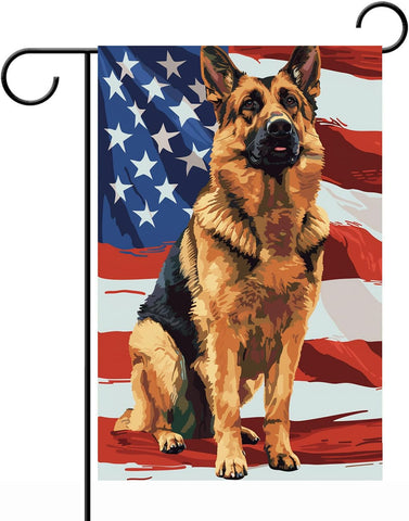 iweeta German Shepherd flag front view for outdoor display with patriotic flair