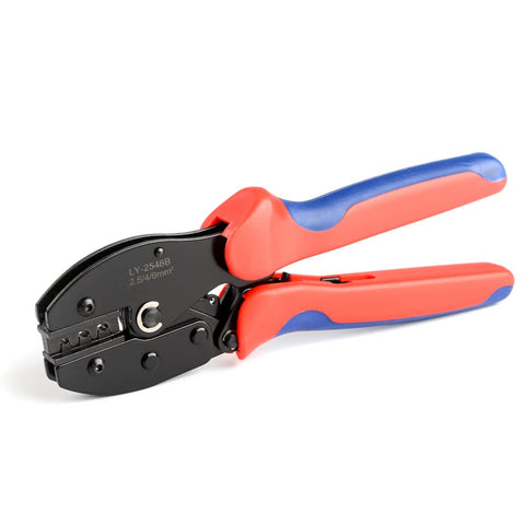 IWISS iCrimp solar connector crimper in use for secure panel wiring.