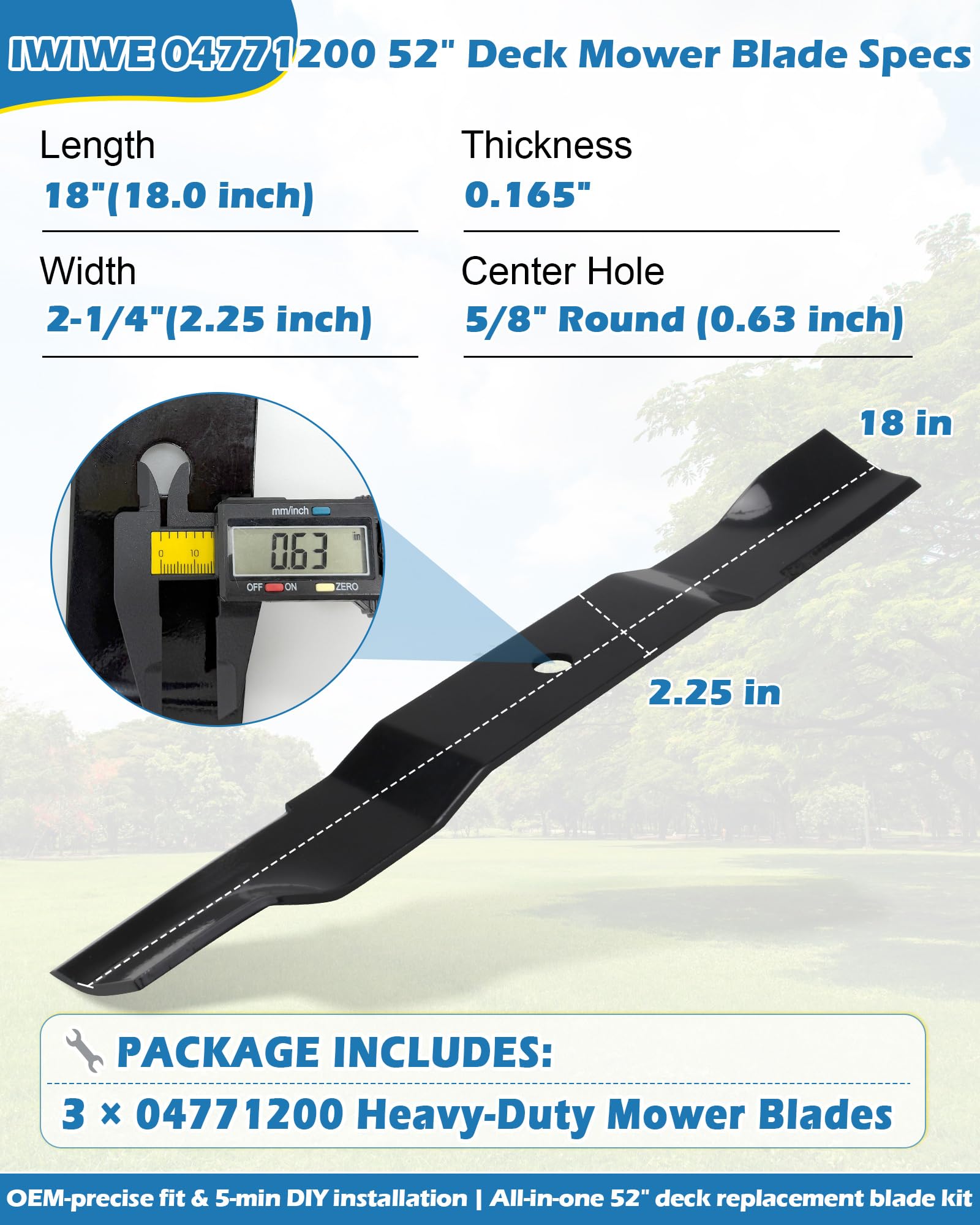 IWIWE Gravely ZT-X 52-inch blade close-up showing exact fit