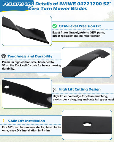 IWIWE Gravely ZT-XL 52-inch blade with durable steel edge